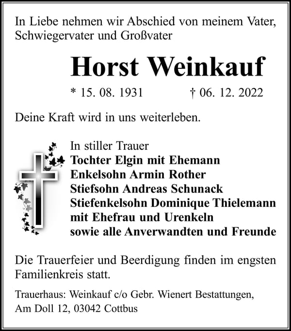 Traueranzeige Horst Weinkauf