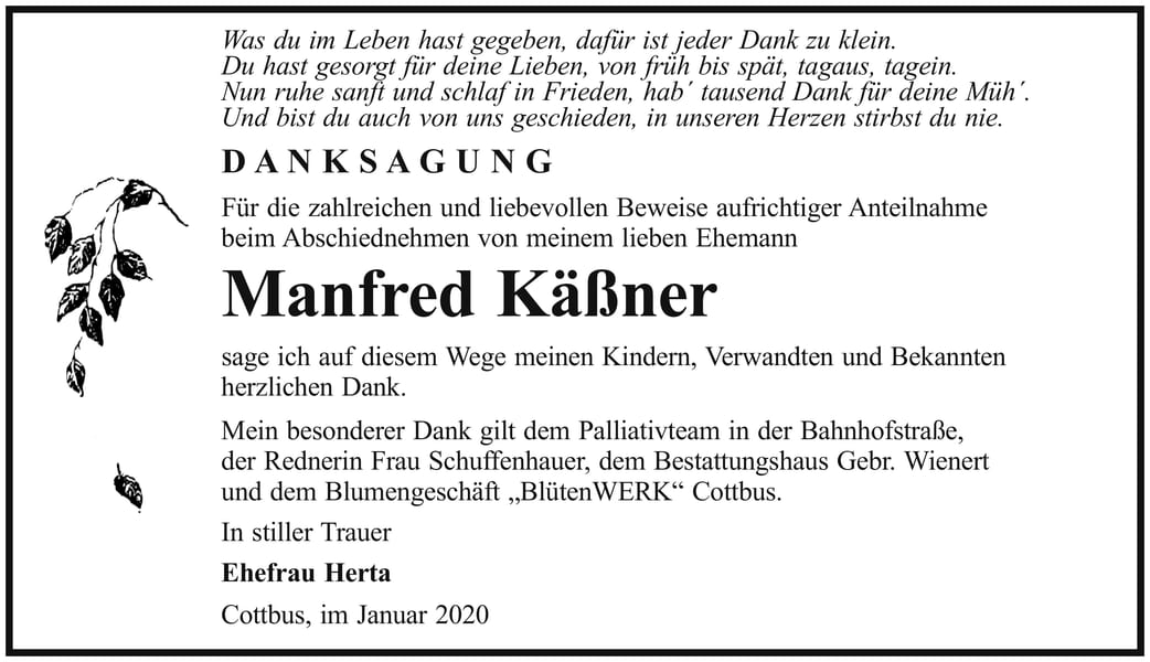 Danksagung Manfred Käßner