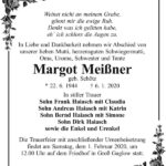 Traueranzeige Margot Meißner, geb. Schötz