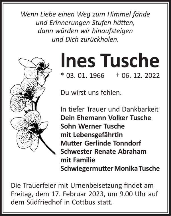Traueranzeige lnes Tusche