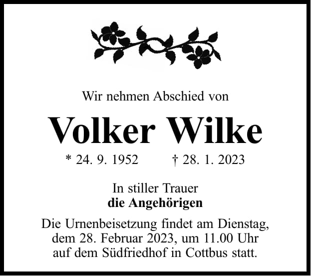 Traueranzeige Volker Wilke