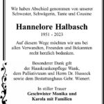 Traueranzeige Hannelore Halbasch
