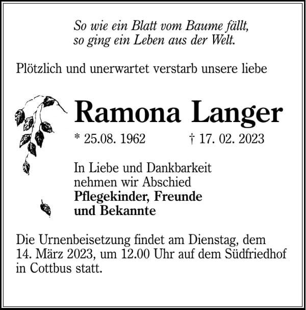 Traueranzeige Ramona Langer