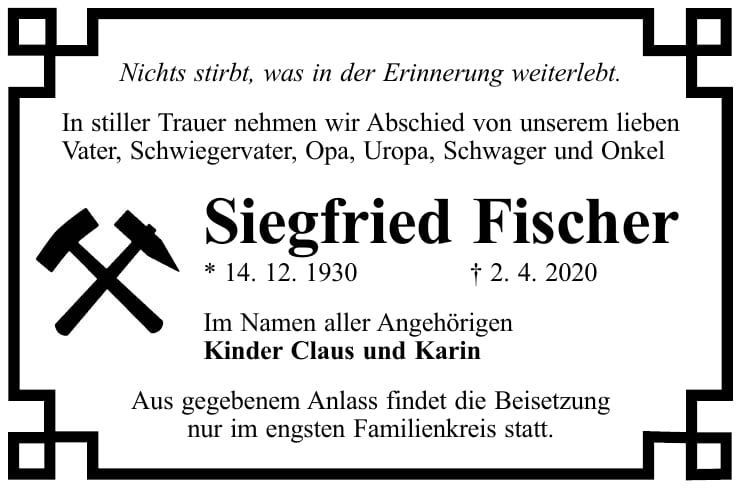 Traueranzeige Siegfried Fischer