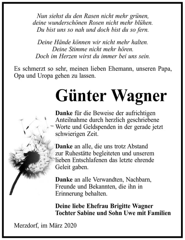 Danksagung Günter Wagner