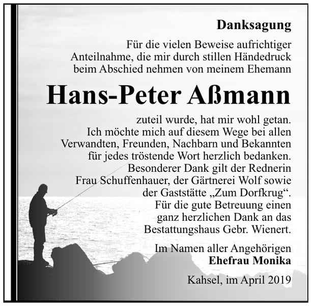 Danksagung Hans-Peter Aßmann