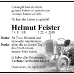 Traueranzeige Helmut Feister