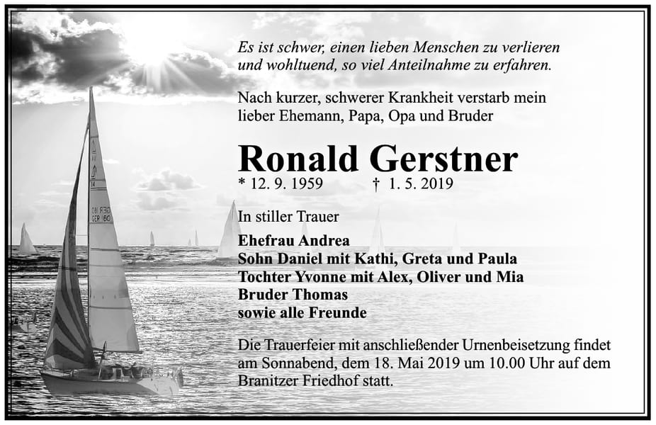 Traueranzeige Ronald Gerstner