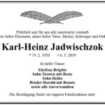 Traueranzeige Karl-Heinz Jadwischzok