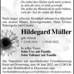 Traueranzeige Hildegard Müller, geb. Petrick