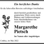Danksagung Margarethe Pietsch