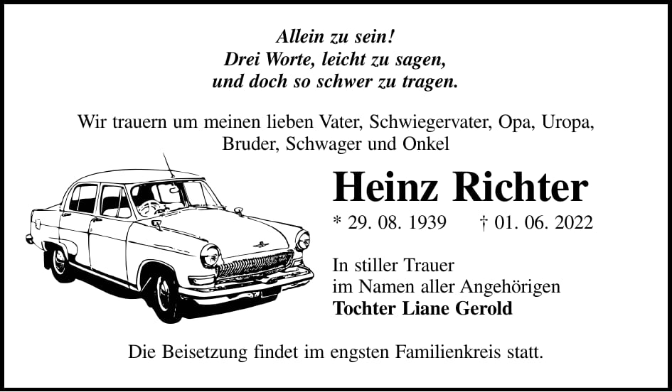 Traueranzeige Heinz Richter