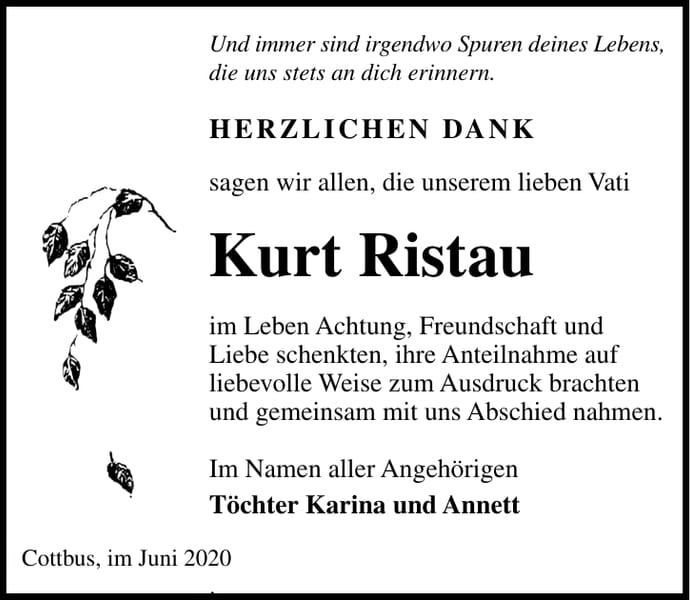 Danksagung Kurt Ristau