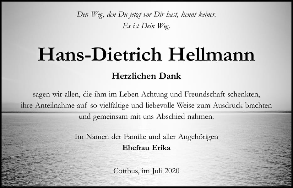 Traueranzeige Hans-Dietrich Hellmann