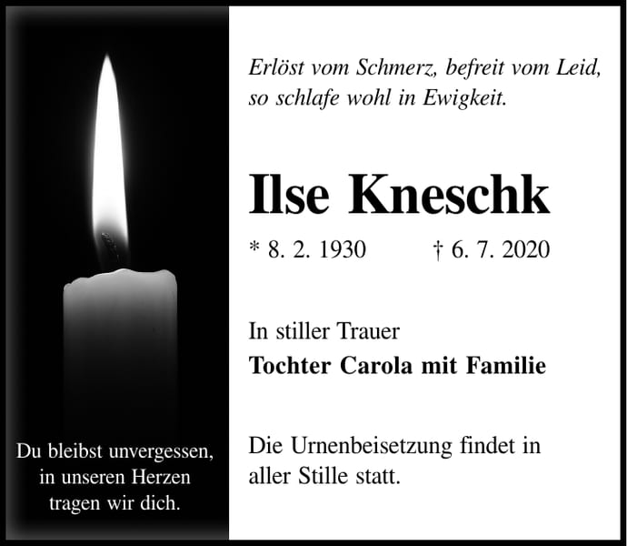 Traueranzeige Ilse Kneschk