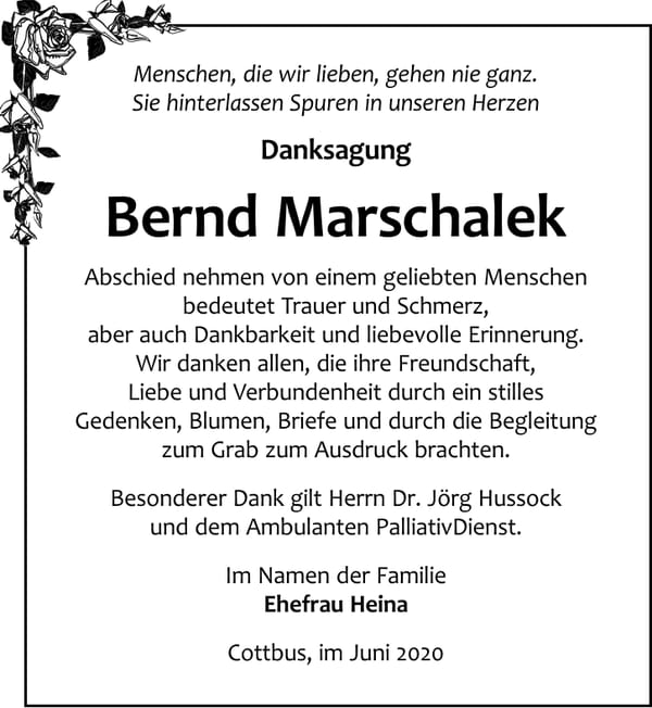 Danksagung Bernd Marschalek