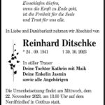 Traueranzeige Reinhard Ditschke