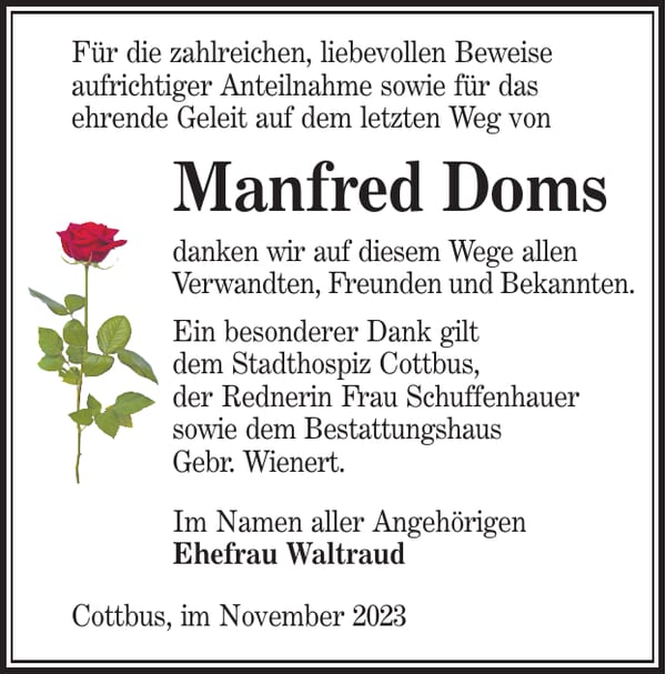 Danksagung Manfred Doms