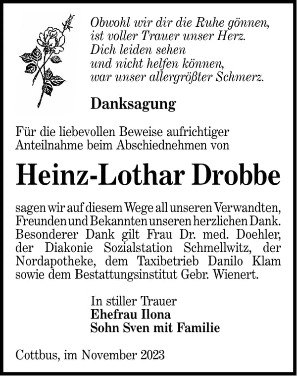 Danksagung Heinz-Lothar Drobbe