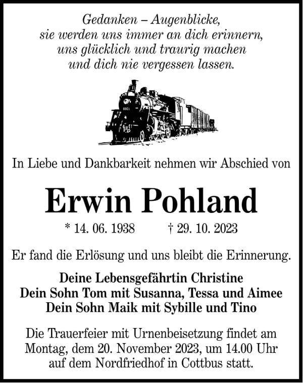 Traueranzeige Erwin Pohland