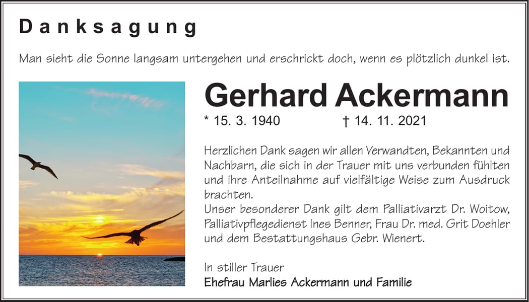 Danksagung Gerhard Ackermann