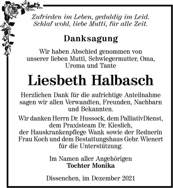 Danksagung Liesbeth Halbasch