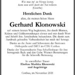 Danksagung Gerhard Klonowski
