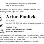 Traueranzeige Artur Paulick