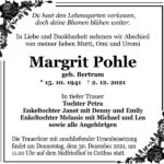 Traueranzeige Margrit Pohle, geb. Bertram