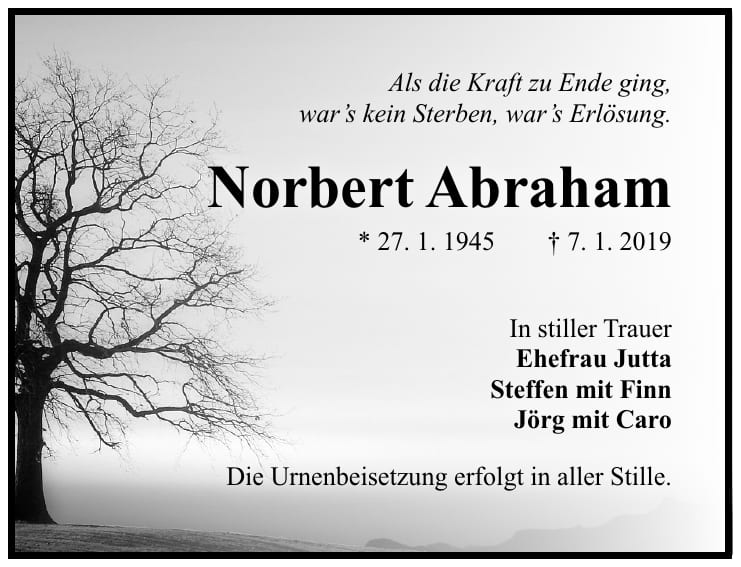Traueranzeige Norbert Abraham