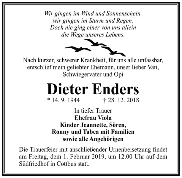 Traueranzeige Dieter Enders