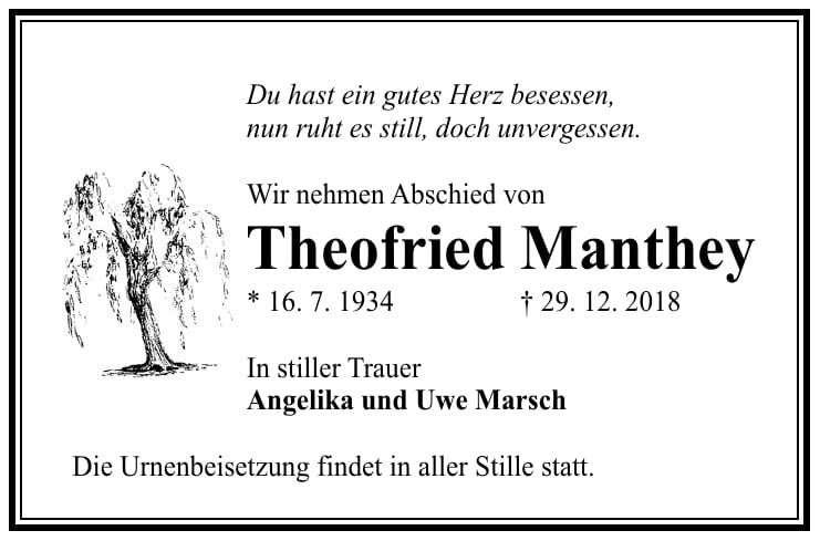Traueranzeige Theofried Manthey