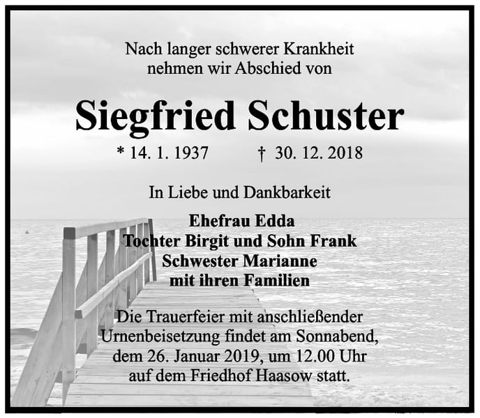 Danksagung Siegfried Schuster