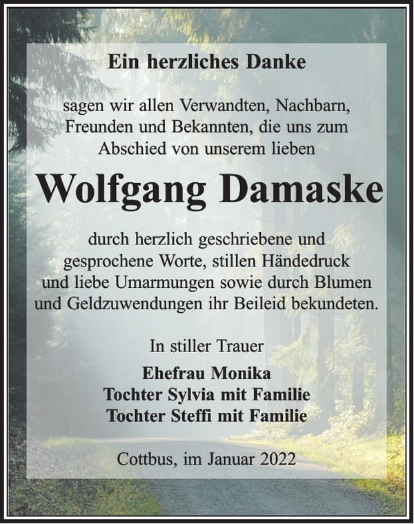 Danksagung Wolfgang Damaske