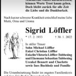 Traueranzeige Sigrid Löffler