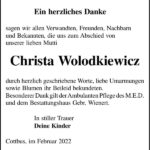 Danksagung Christa Wolodkiewicz