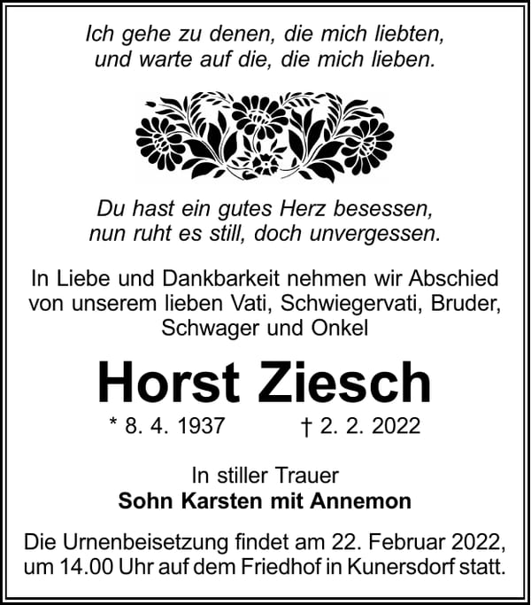 Traueranzeige Horst Ziesch