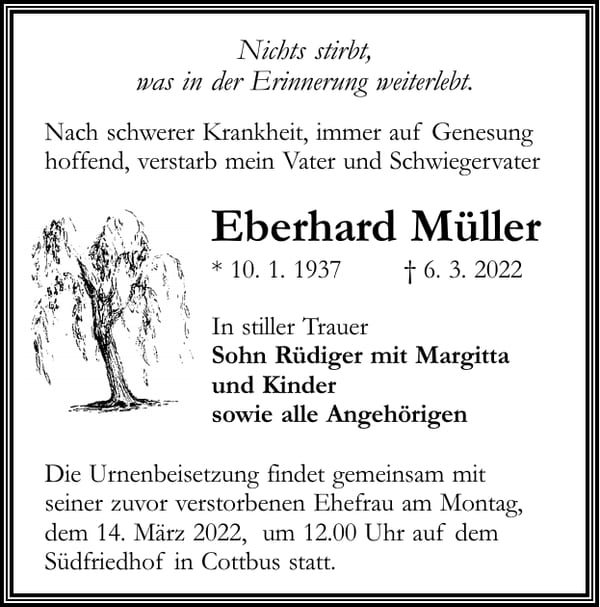 Traueranzeige Eberhard Müller