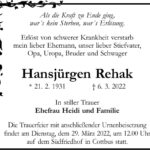 Traueranzeige Hansjürgen Rehak