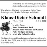 Traueranzeige Klaus-Dieter Schmidt