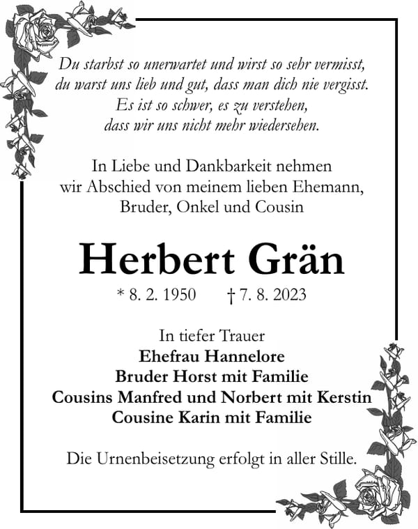 Traueranzeige Herbert Grän