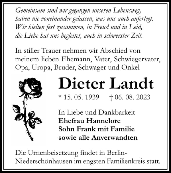 Traueranzeige Dieter Landt