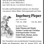 Traueranzeige Ingeburg Pieper, geb. Neustock