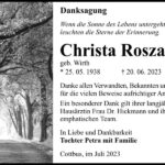 Danksagung Christa Roszak, geb. Wirth