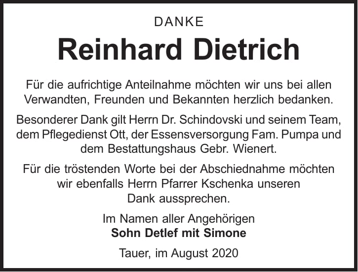 Danksagung Reinhard Dietrich