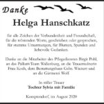 Danksagung Helga Hanschkatz