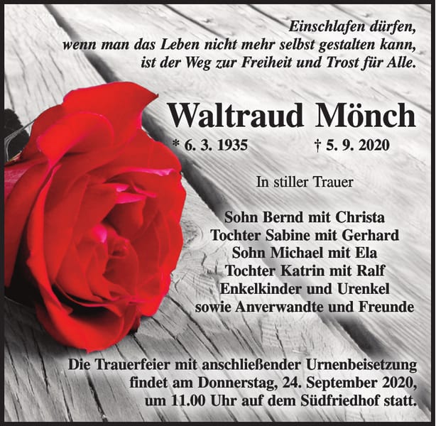 Traueranzeige Waltraud Mönch
