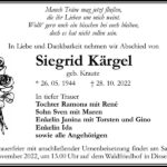 Traueranzeige Siegrid Kärgel, geb. Krautz
