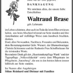 Danksagung Waltraud Brase, geb. Lehmann