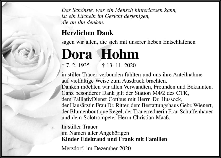 Danksagung Dora Hohm